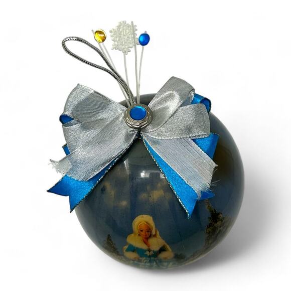 Holiday Barbie Christmas Ornament 3.5" Round Decoupage by Matrix in 1996 Vintage - Picture 3 of 16